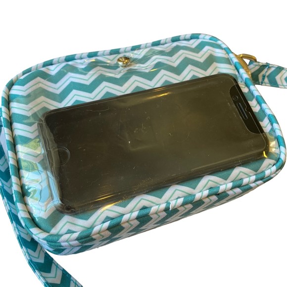 Charm 14 Chevron Teal White Crossbody Bag Touchscreen Purse NWT - Picture 5 of 9